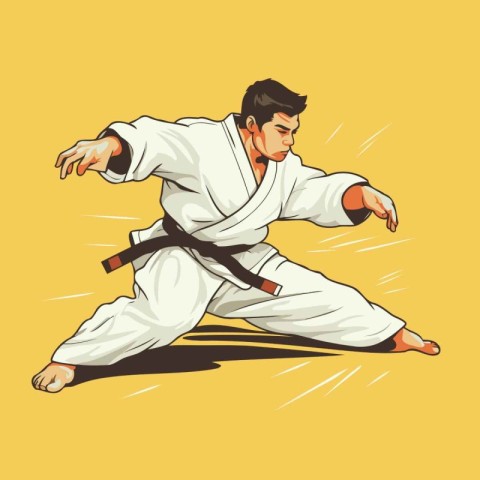 karate fighter isolated on yellow background. vector illustratio