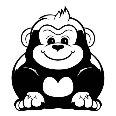 Monkey - Black and White Cartoon Mascot Character Illustration