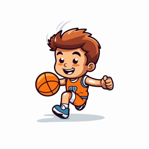 Cute little boy playing basketball cartoon vector Illustration o