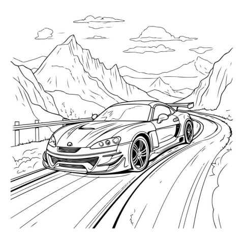 Sketch of a sports car on the road. Vector illustration