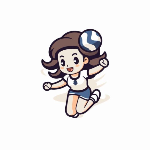 Cute little girl playing soccer. Vector illustration. Cartoon st