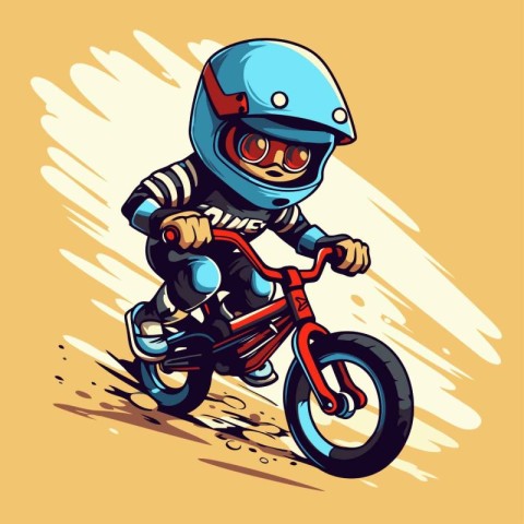 Vector illustration of a boy in a helmet riding a motocross bike