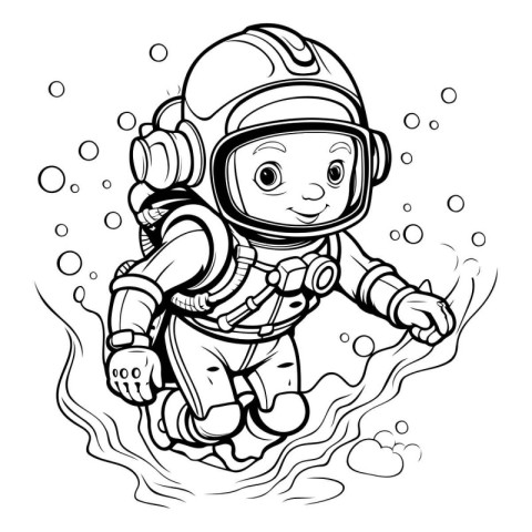 Astronaut in space suit. Vector illustration for coloring book.