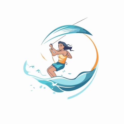 Surfer girl in a swimsuit on a wave. Vector illustration