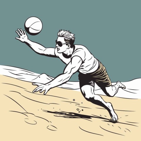 Beach volleyball player. Vector illustration ready for vinyl cut