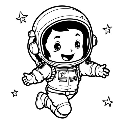 Vector illustration of Cute Little Kid Astronaut Cartoon Charact