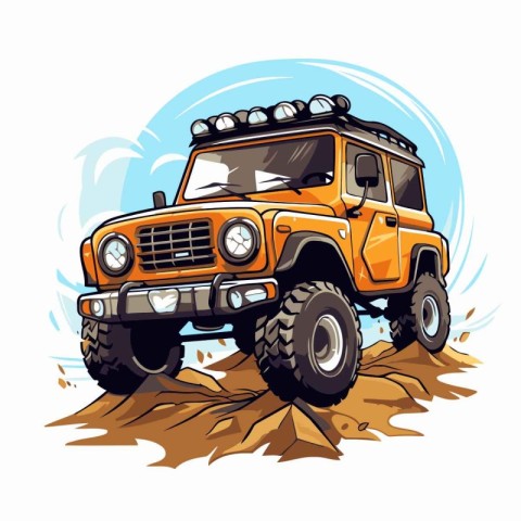 Off-road vehicle in the mud. Vector illustration on white backgr