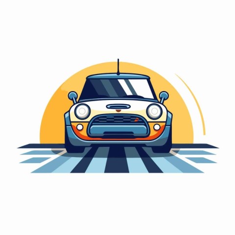 Car on the road. Vector illustration in flat style. Side view.