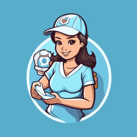 Vector illustration of a girl in baseball cap holding a baseball