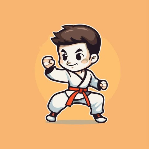 Karate Boy Cartoon Mascot Character Vector Icon Illustration Des