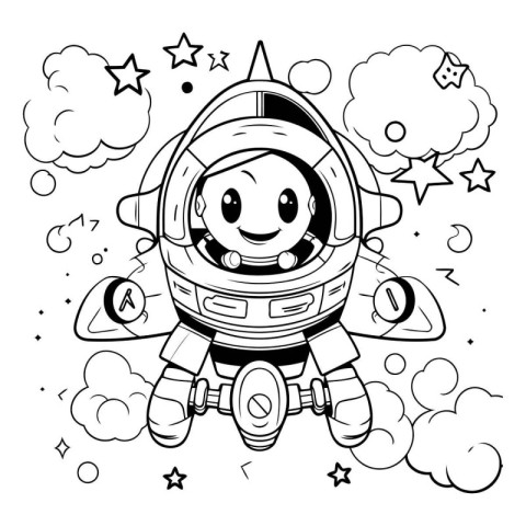 Vector Illustration of Cartoon Astronaut Character Coloring Book