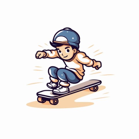 Cartoon skater in helmet riding a skateboard. Vector illustratio