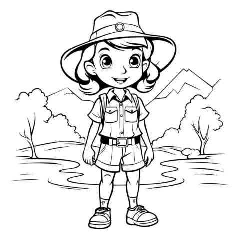 Coloring Page Outline Of a Cute Girl Scout or Explorer