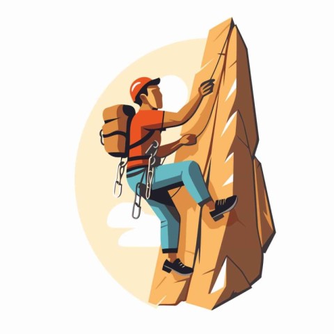 Man climber climbing on a rock. extreme sport vector Illustratio