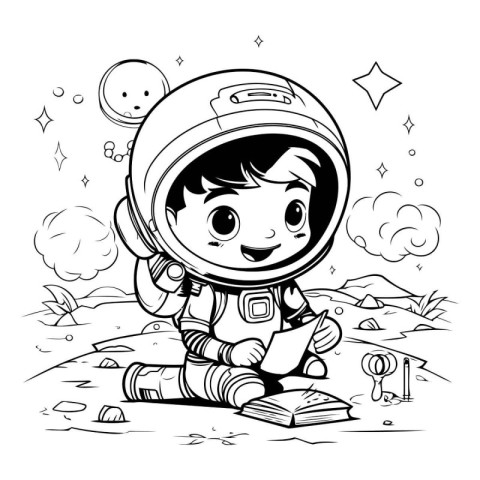 Cute cartoon astronaut in space. Vector illustration for colorin