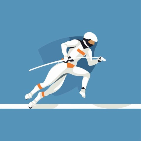 Athlete running with a sword. Vector illustration in flat style