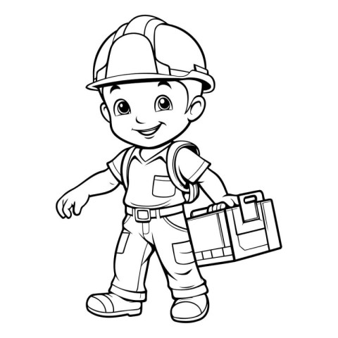 Illustration of a Little Boy Wearing a Hard Hat and Holding a Br