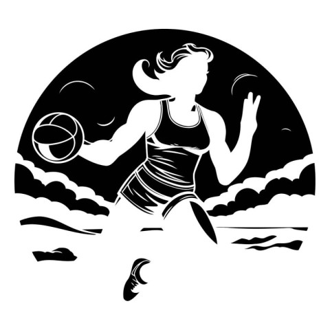 volleyball woman player on the beach vector illustration black a