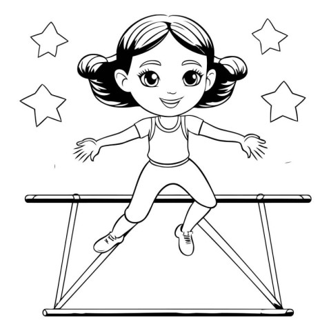 Cute little girl jumping on a trampoline. Vector illustration.