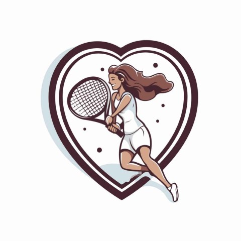 Tennis player woman with racket in heart shape. Vector illustrat