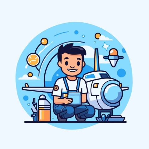 Plumber at work. Vector illustration in flat design style. Carto