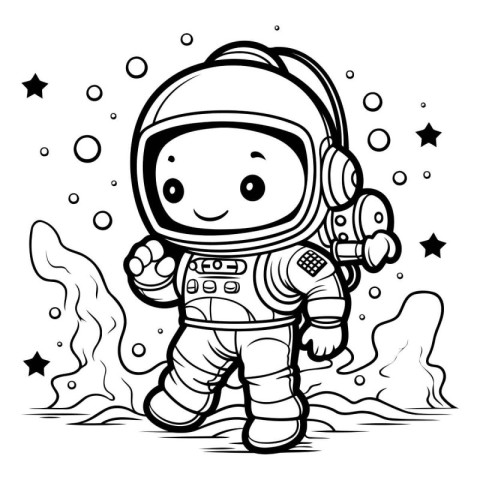 Cute Cartoon Astronaut Character Vector Illustration for Colorin