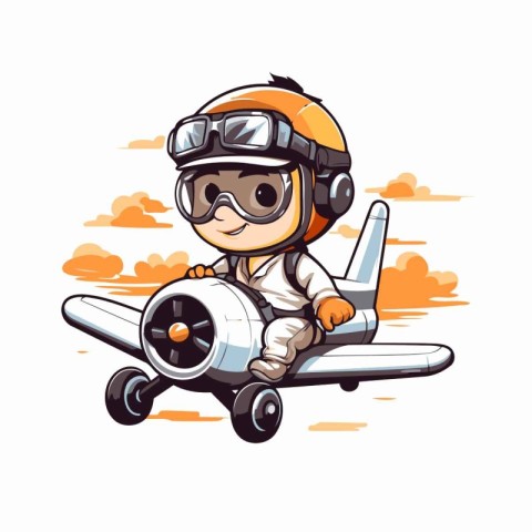 Vector illustration of a boy pilot in a helmet with a toy airpla