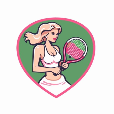 Vector illustration of a female tennis player with racket and ba