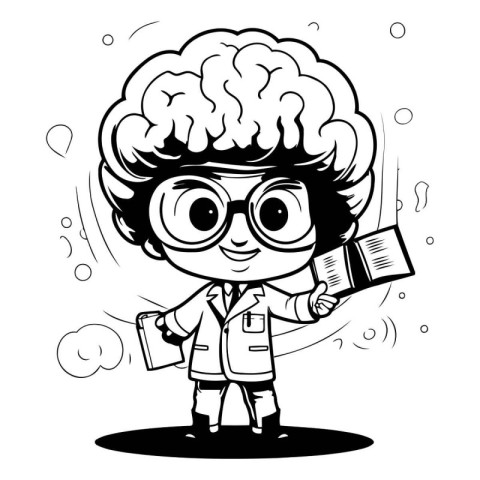 Black and White Cartoon Illustration of Kid Boy Student or Eleme