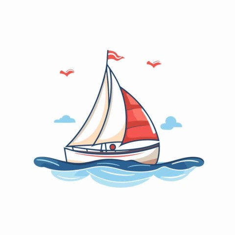 Sailing boat. Vector illustration in flat style on white backgro