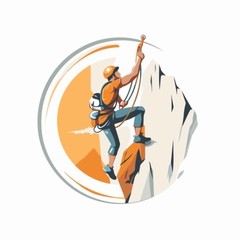 Climber on the cliff. Extreme sport. Vector illustration.