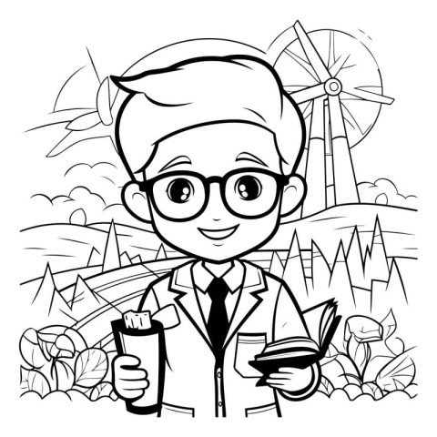 Black and White Cartoon Illustration of Businessman or Engineer