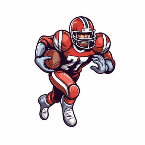 American football player running with ball. cartoon vector illus