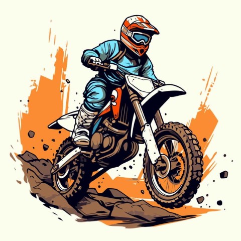 Motocross rider on the race track. Vector illustration in retro