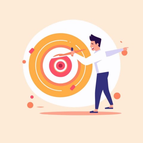 Businessman is aiming at the target. Vector illustration in flat