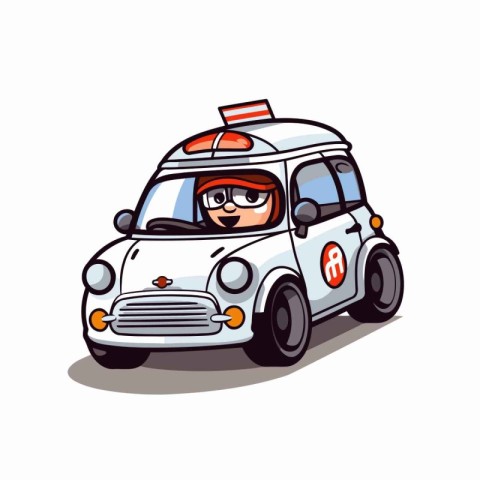 Illustration of a cartoon police car on white background. Vector