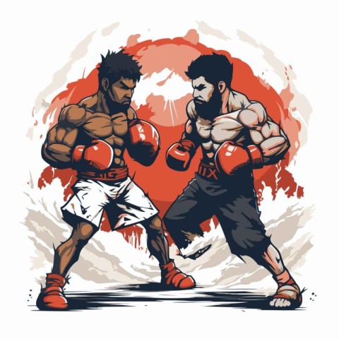 Boxing. Vector illustration of two boxers with boxing gloves.