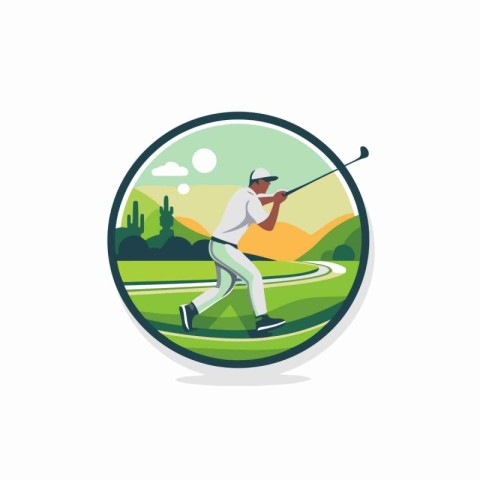 Golf club logo template. Vector illustration of golf player in a