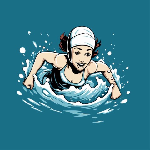 Vector illustration of a female swimmer in a swimming pool with