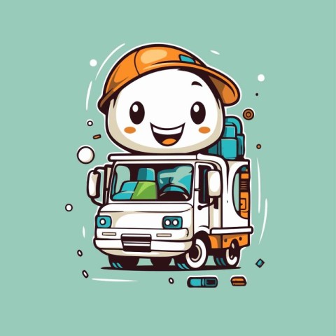 Cute cartoon delivery truck character. Vector illustration. eps1