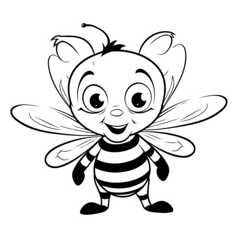 Black and White Cartoon Illustration of Cute Bee Character Color