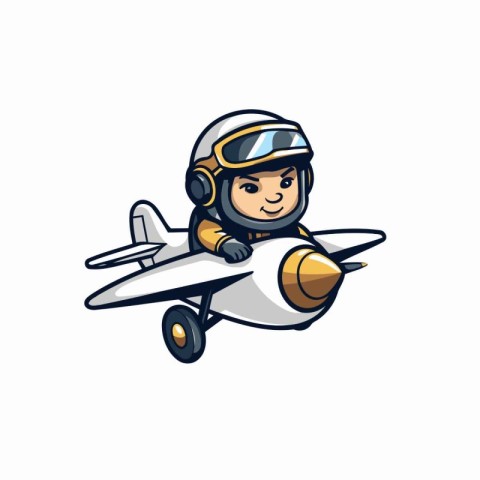 Cartoon aviator boy flying with airplane. Vector illustration in