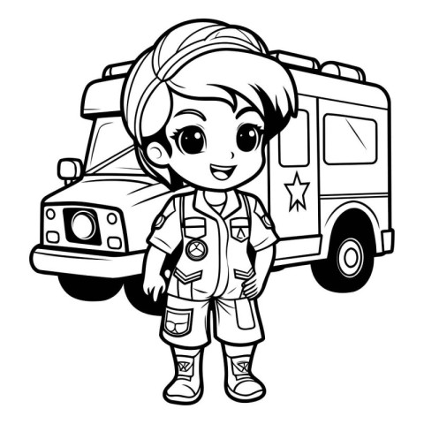 Black and White Cartoon Illustration of Little Boy Astronaut Cha