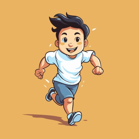 Cartoon boy running. Vector illustration of a happy boy running.