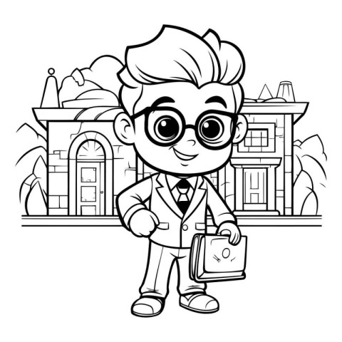 Black and White Cartoon Illustration of School Boy Student Chara