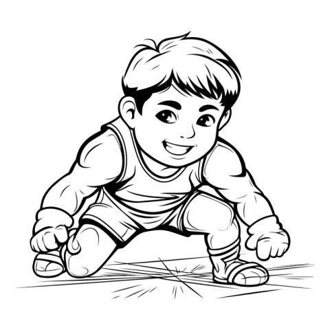 Cute little boy playing soccer. sketch for your design. Vector i