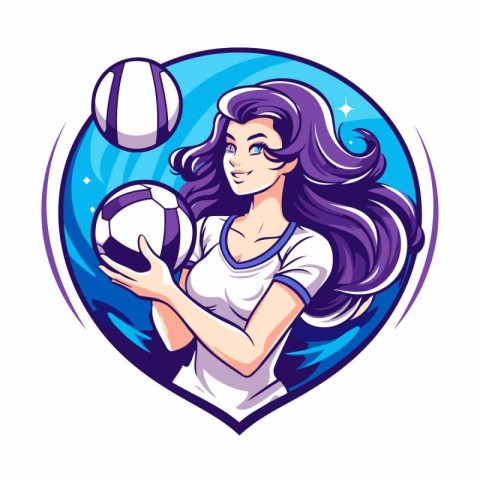 Beautiful girl with soccer ball. Vector illustration in cartoon