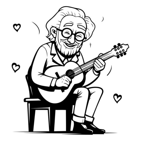 Elderly man playing the ukulele. Vector illustration.