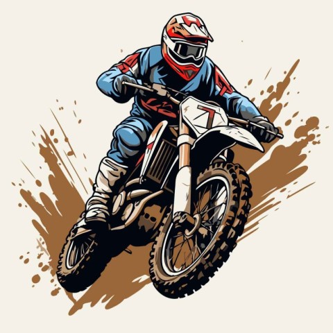 Motocross rider on the race. Vector illustration in retro style.