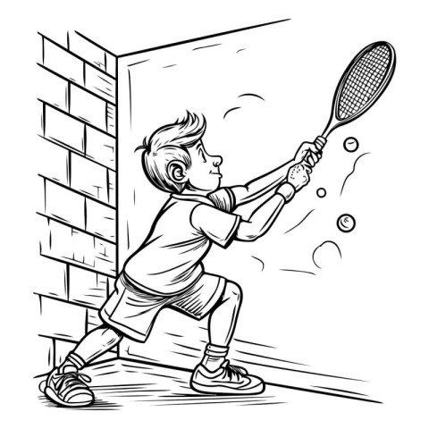 Tennis player. Black and white illustration ready for vinyl cutt